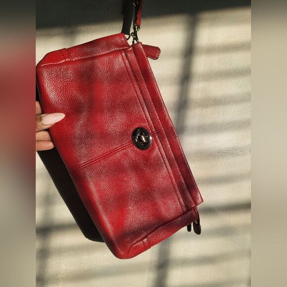 Coach Park Clutch Wristlet Wine Deep Red Leather 13 x 6 - Picture 6 of 12